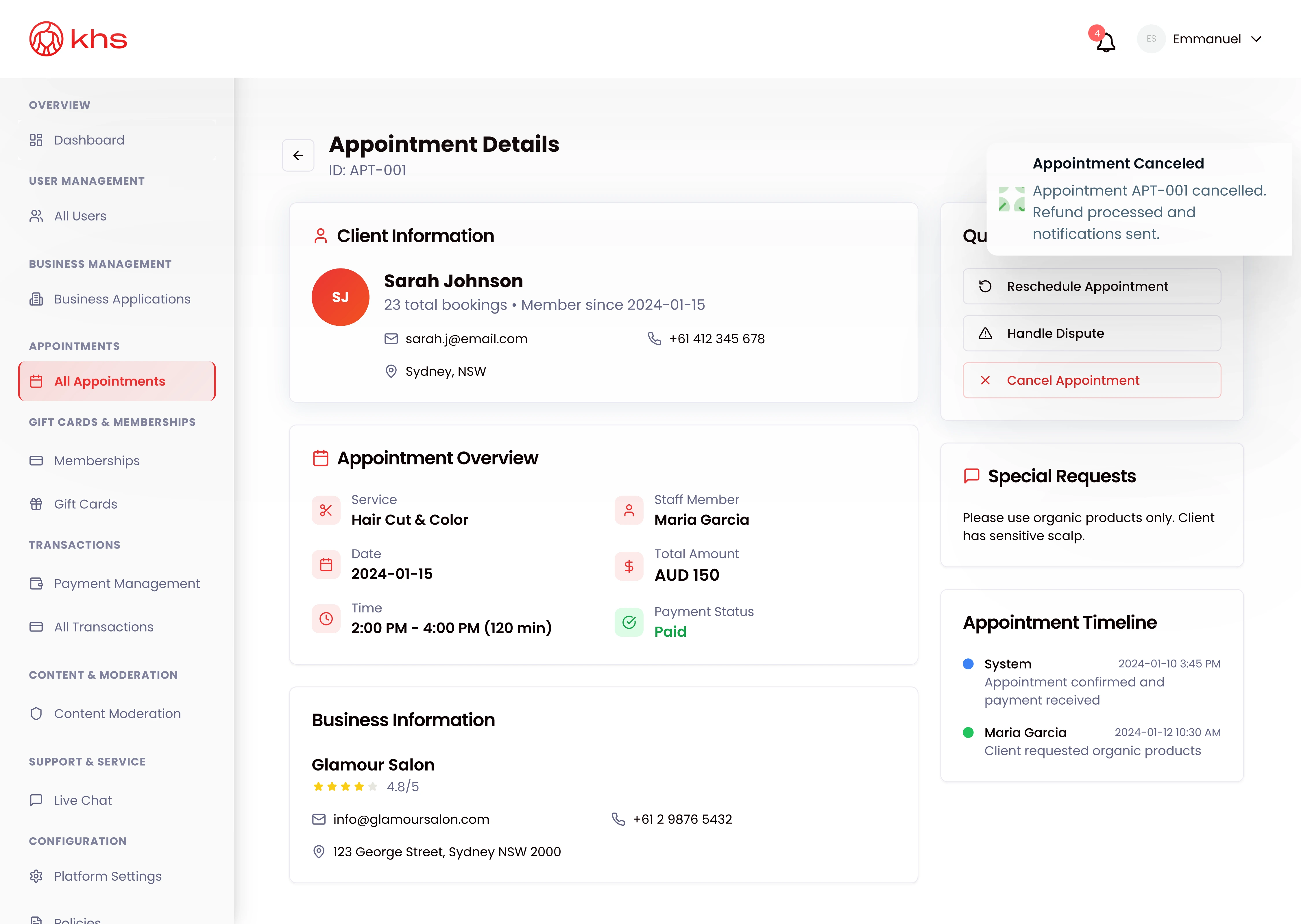 Appointment Details and Workflow